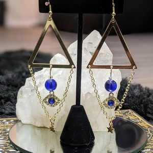 Handmade "Evil Eye" Charm Chandelier Earrings with Gold Chains